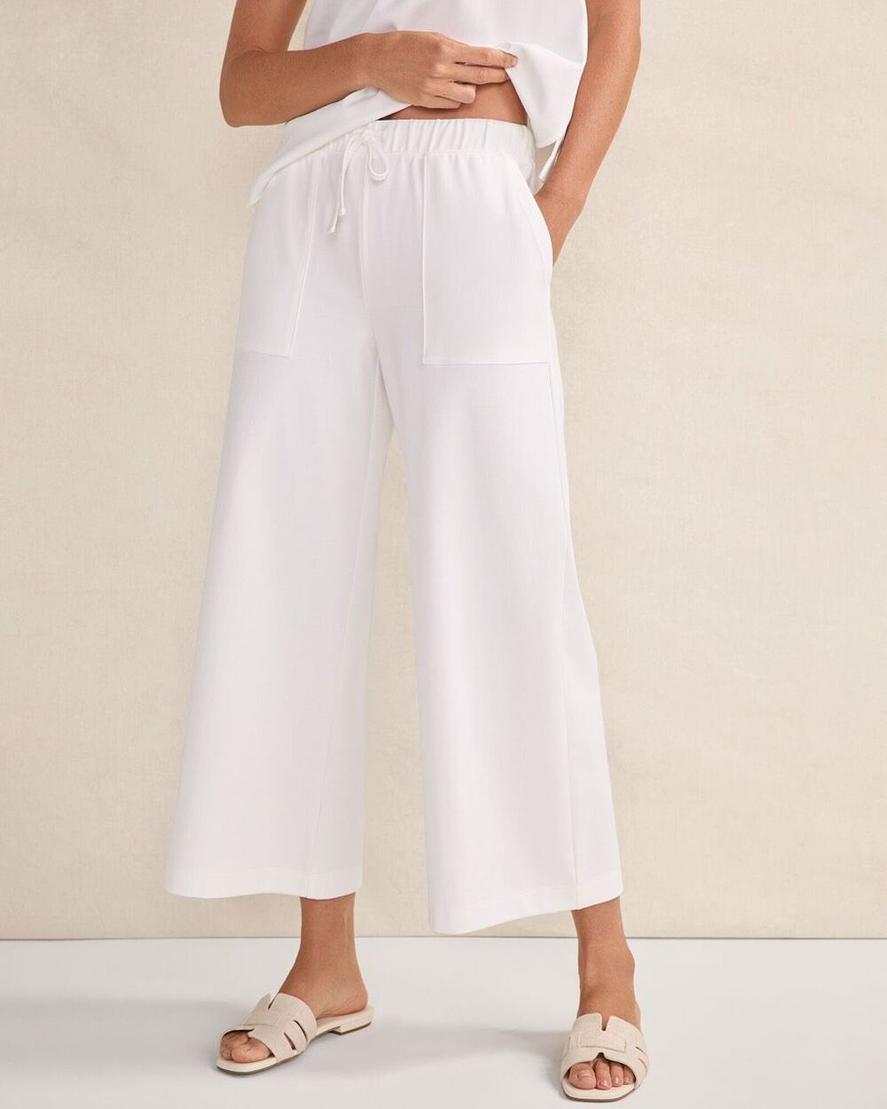 Haven Well Within $98 Organic Cotton Interlock Crop Pants White Wide Leg XS NEW